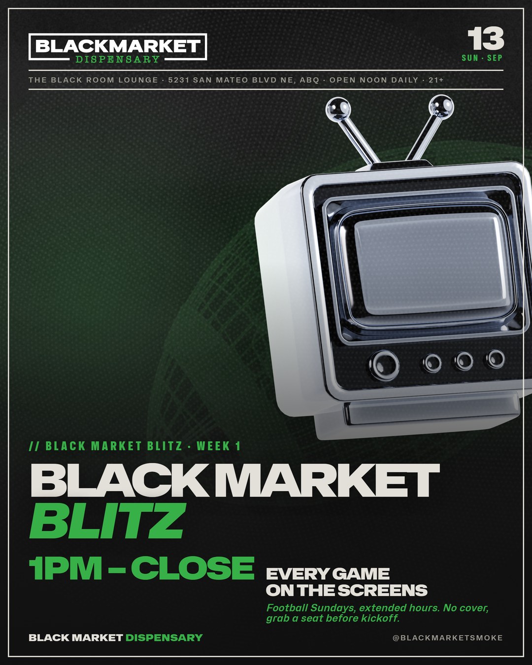 Black Market Blitz football Sunday at The Black Room