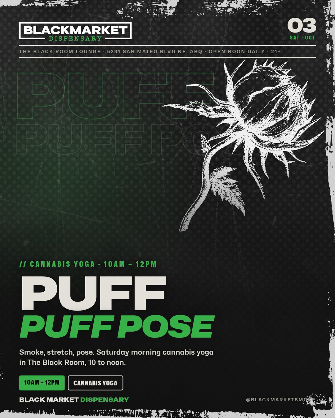 Puff Puff Pose, Saturday, October 3, 2026